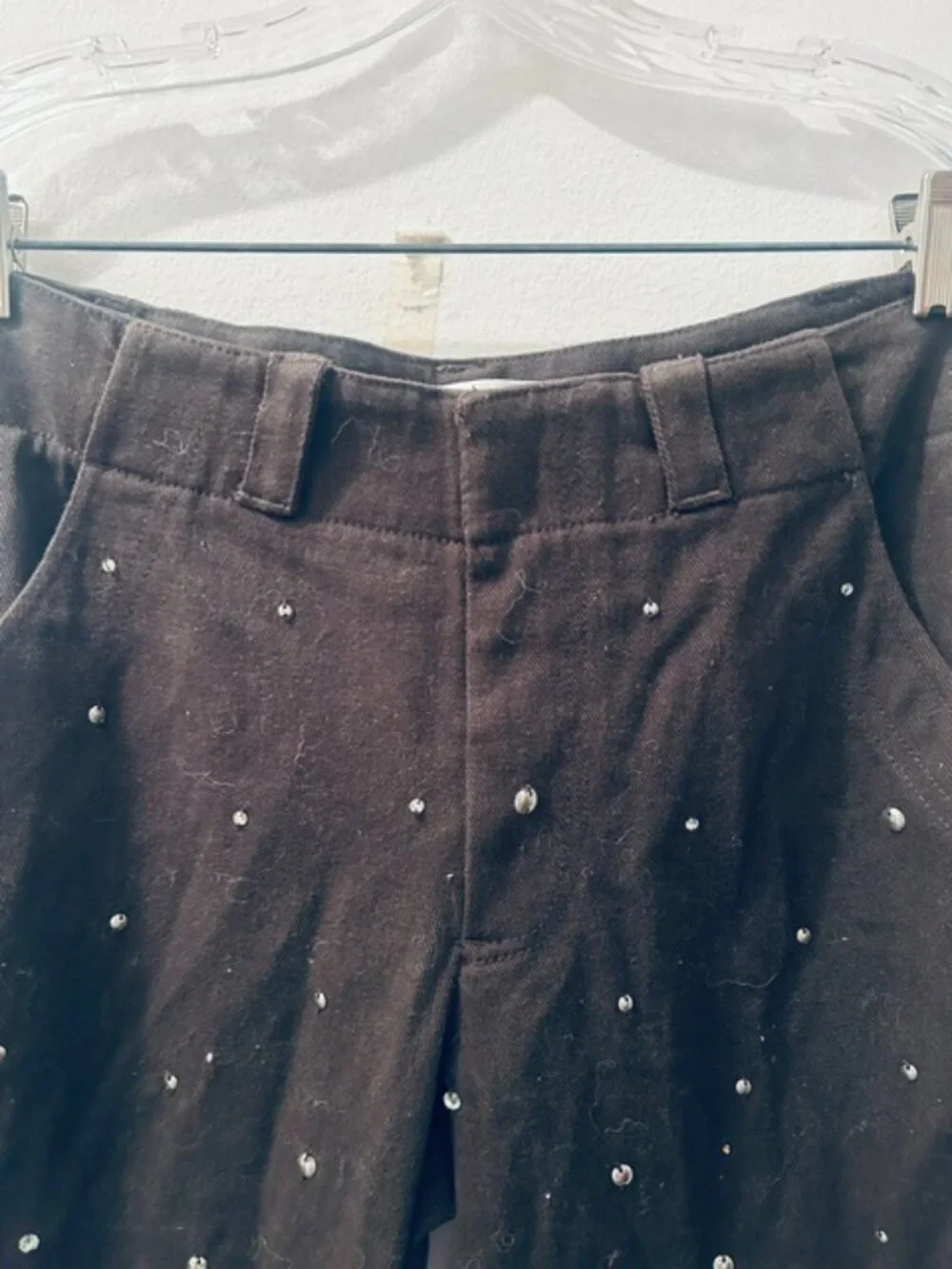 Free People Chocolate Brown Embellished Rhinestone Stud Trousers NEW